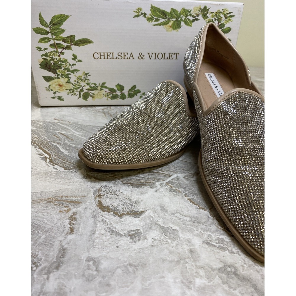 Chelsea & Violet Crystal Flats Silver Gold Beige Bling Shoes 9 M Formal CV-Leone